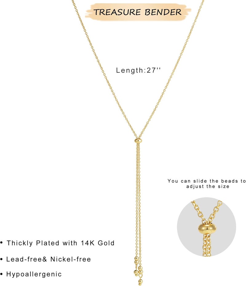 Treasure Bender Lariat Gold Necklace for Women Dainty Long 14K Gold Plated Y-Shaped Body Chain Choker Necklace Trendy Non Tarnish Pendant Simple Layered Necklaces Gold Jewelry for Women Set Gift - Image 5